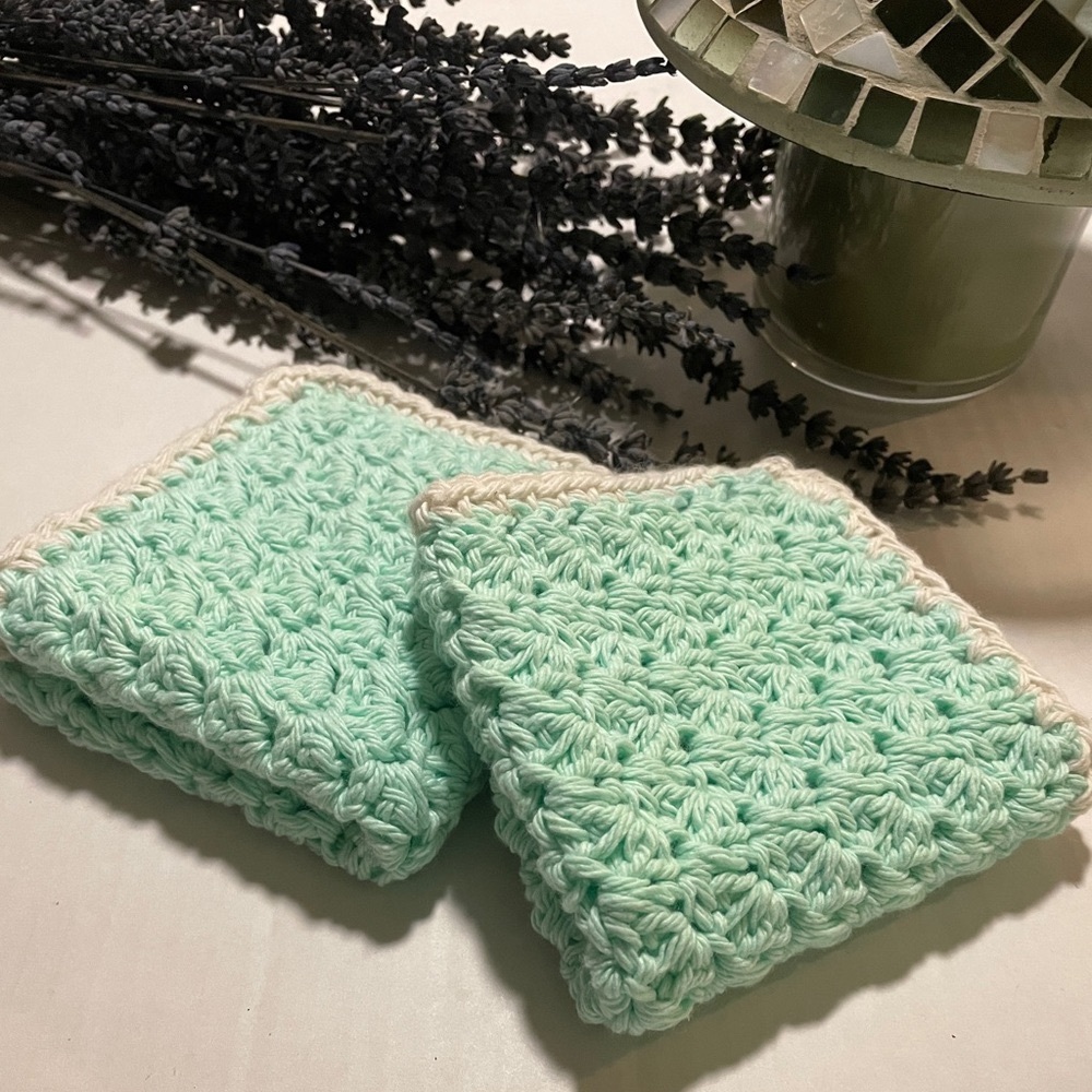 2 Crocheted Washcloths Dishcloths 100% Cotton, Dish Cloths, Spa Towels, Durable
